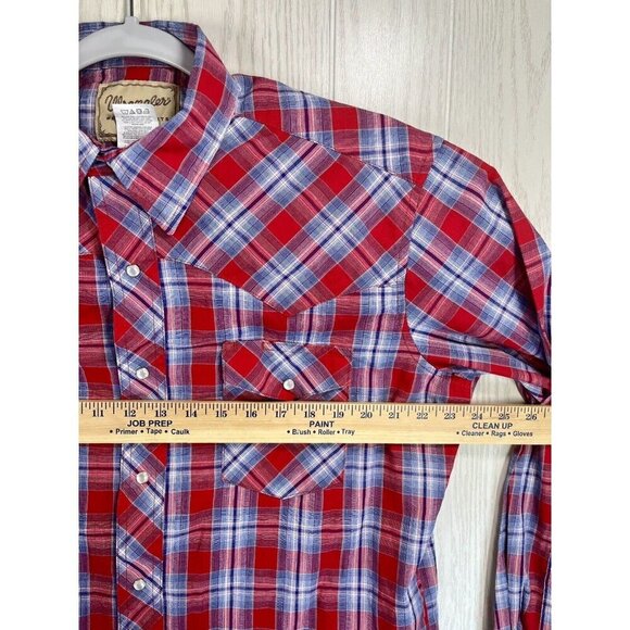 Wrangler Pearl Snap Shirt Men’s Large Red Plaid Long Sleeve Western Rodeo Cowboy - Picture 6 of 7